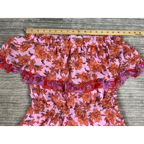 Jessica Simpson Dress Womens Medium‎ Pink Floral Off Shoulder Mini Lined Tiered - Picture 4 of 14